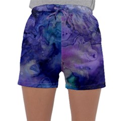 Blue Purple Ink                       Women s Satin Sleepwear Sleeve Shorts by LalyLauraFLM