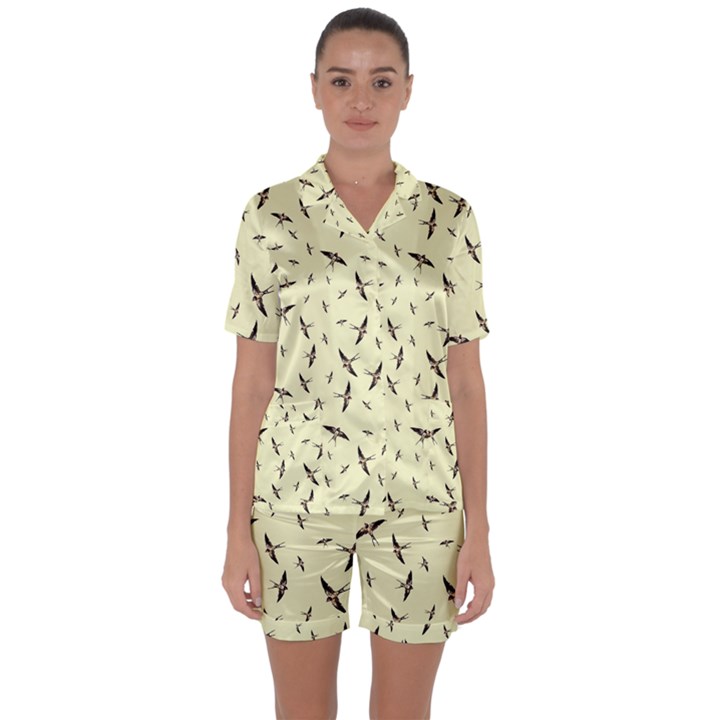 Summer Skies - Swallows - by LaRenard Studios Satin Short Sleeve Pyjamas Set