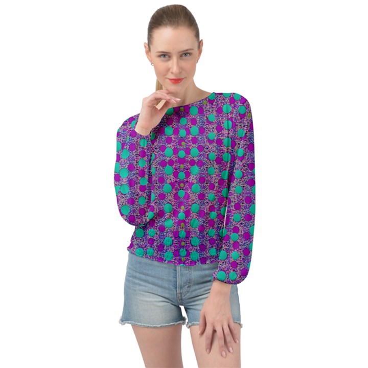 Happy Days Of Free  Polka Dots Decorative Banded Bottom Chiffon Top