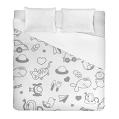 Children Drawings Baby Fish Cat Duvet Cover (full/ Double Size) by Wegoenart