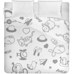 Children Drawings Baby Fish Cat Duvet Cover Double Side (king Size) by Wegoenart