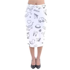 Children Drawings Baby Fish Cat Velvet Midi Pencil Skirt by Wegoenart