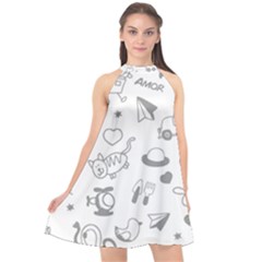 Children Drawings Baby Fish Cat Halter Neckline Chiffon Dress  by Wegoenart