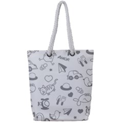 Children Drawings Baby Fish Cat Full Print Rope Handle Tote (small)