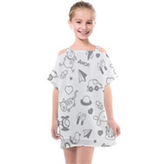 Children Drawings Baby Fish Cat Kids  One Piece Chiffon Dress