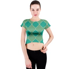 Tiles Arabesque Ottoman Bath Crew Neck Crop Top by Wegoenart