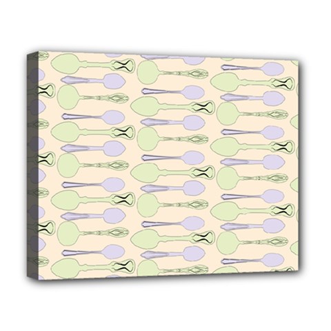 Spoon Pattern Illustrator Green Deluxe Canvas 20  X 16  (stretched) by Wegoenart