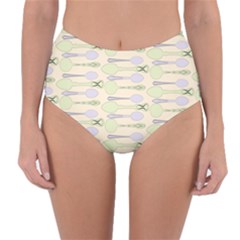 Spoon Pattern Illustrator Green Reversible High-waist Bikini Bottoms by Wegoenart