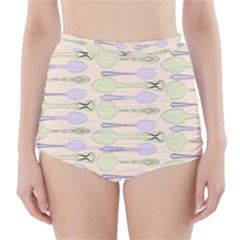 Spoon Pattern Illustrator Green High-waisted Bikini Bottoms by Wegoenart