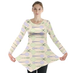 Spoon Pattern Illustrator Green Long Sleeve Tunic  by Wegoenart