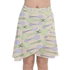 Spoon Pattern Illustrator Green Chiffon Wrap Front Skirt by Wegoenart