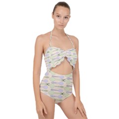 Spoon Pattern Illustrator Green Scallop Top Cut Out Swimsuit by Wegoenart