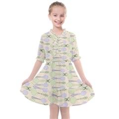 Spoon Pattern Illustrator Green Kids  All Frills Chiffon Dress