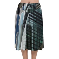 Architecture Frankfurt Reflection Velvet Flared Midi Skirt by Wegoenart