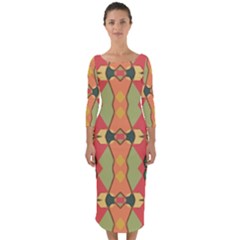 Pattern Orange Green African Quarter Sleeve Midi Bodycon Dress by Wegoenart