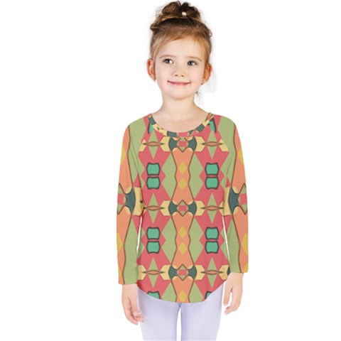 Pattern Orange Green African Kids  Long Sleeve Tee by Wegoenart