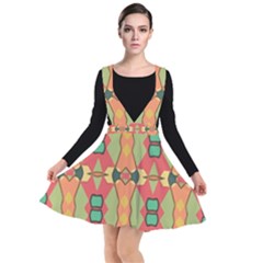 Pattern Orange Green African Plunge Pinafore Dress by Wegoenart