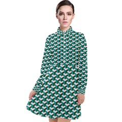 Pattern Green Blue Grey Hues Long Sleeve Chiffon Shirt Dress by Wegoenart