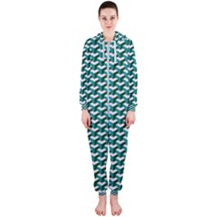 Pattern Green Blue Grey Hues Hooded Jumpsuit (ladies)  by Wegoenart