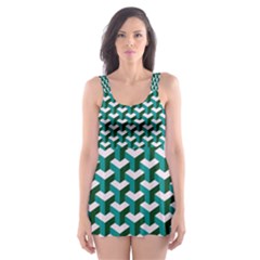 Pattern Green Blue Grey Hues Skater Dress Swimsuit by Wegoenart