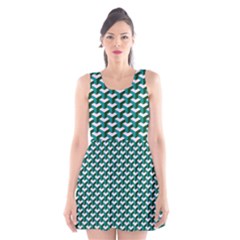 Pattern Green Blue Grey Hues Scoop Neck Skater Dress by Wegoenart