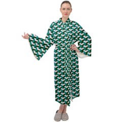 Pattern Green Blue Grey Hues Maxi Tie Front Velour Kimono