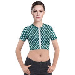 Pattern Green Blue Grey Hues Short Sleeve Cropped Jacket