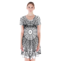 Mandala Meditation Zen Flower Yoga Short Sleeve V-neck Flare Dress by Wegoenart