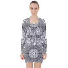 Mandala Meditation Zen Flower Yoga V-neck Bodycon Long Sleeve Dress