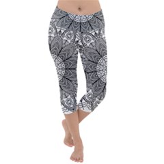 Mandala Meditation Zen Flower Yoga Lightweight Velour Capri Yoga Leggings by Wegoenart