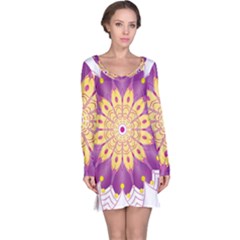 Mandala Stained Flower Drawing Long Sleeve Nightdress by Wegoenart