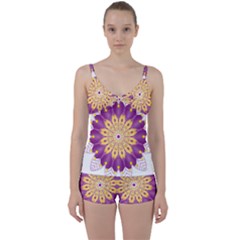 Mandala Stained Flower Drawing Tie Front Two Piece Tankini by Wegoenart