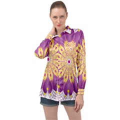 Mandala Stained Flower Drawing Long Sleeve Satin Shirt