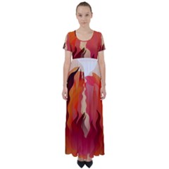 Fire Abstract Cartoon Red Hot High Waist Short Sleeve Maxi Dress by Wegoenart