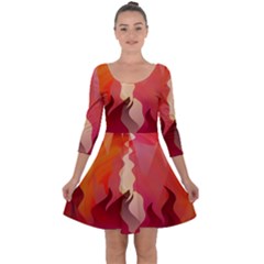 Fire Abstract Cartoon Red Hot Quarter Sleeve Skater Dress by Wegoenart