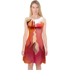 Fire Abstract Cartoon Red Hot Capsleeve Midi Dress