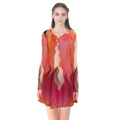 Fire Abstract Cartoon Red Hot Long Sleeve V-neck Flare Dress by Wegoenart