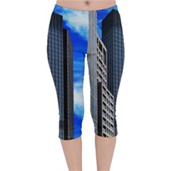 Architecture Frankfurt Houses Velvet Capri Leggings  by Wegoenart