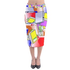 Books Pattern Reading Wallpaper Velvet Midi Pencil Skirt