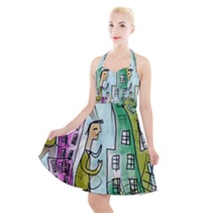 Seamless Repeating Tiling Tileable Halter Party Swing Dress  by Wegoenart