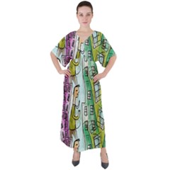 Seamless Repeating Tiling Tileable V-neck Boho Style Maxi Dress