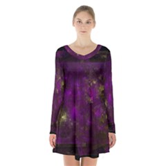 Apophysis Attractor Colours Digital Long Sleeve Velvet V-neck Dress by Wegoenart