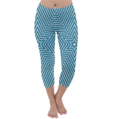 Lines Blue Repeating Textile Capri Winter Leggings 