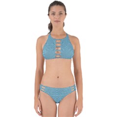 Lines Blue Repeating Textile Perfectly Cut Out Bikini Set by Wegoenart