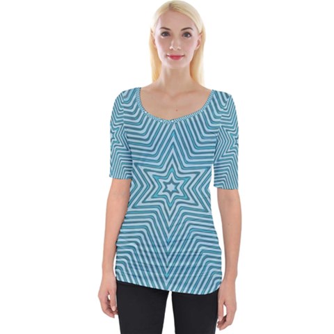 Lines Blue Repeating Textile Wide Neckline Tee by Wegoenart