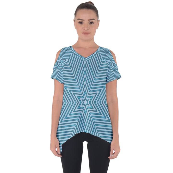 Lines Blue Repeating Textile Cut Out Side Drop Tee