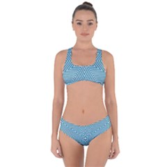 Lines Blue Repeating Textile Criss Cross Bikini Set by Wegoenart