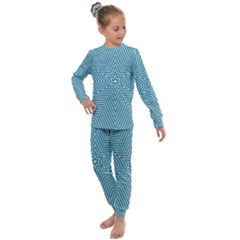 Lines Blue Repeating Textile Kids  Long Sleeve Set  by Wegoenart