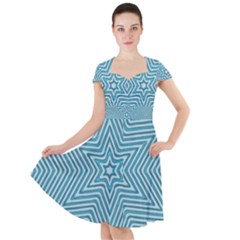 Lines Blue Repeating Textile Cap Sleeve Midi Dress by Wegoenart