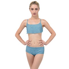 Lines Blue Repeating Textile Layered Top Bikini Set by Wegoenart